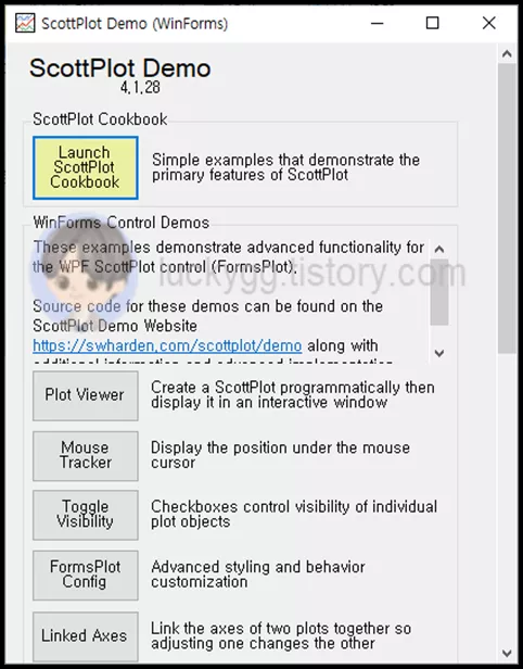 ScottPlot Demo 프로그램 실행 화면