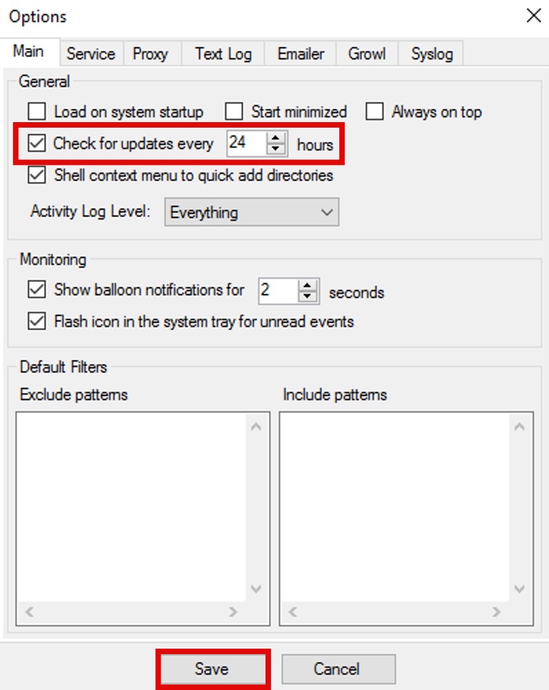Directory Monitor 자동 업데이트 체크 해제