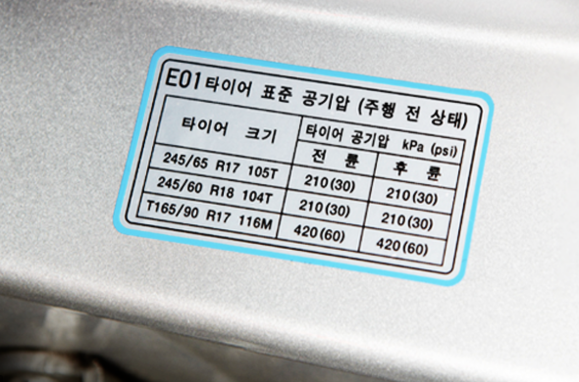 타이어 공기압 확인