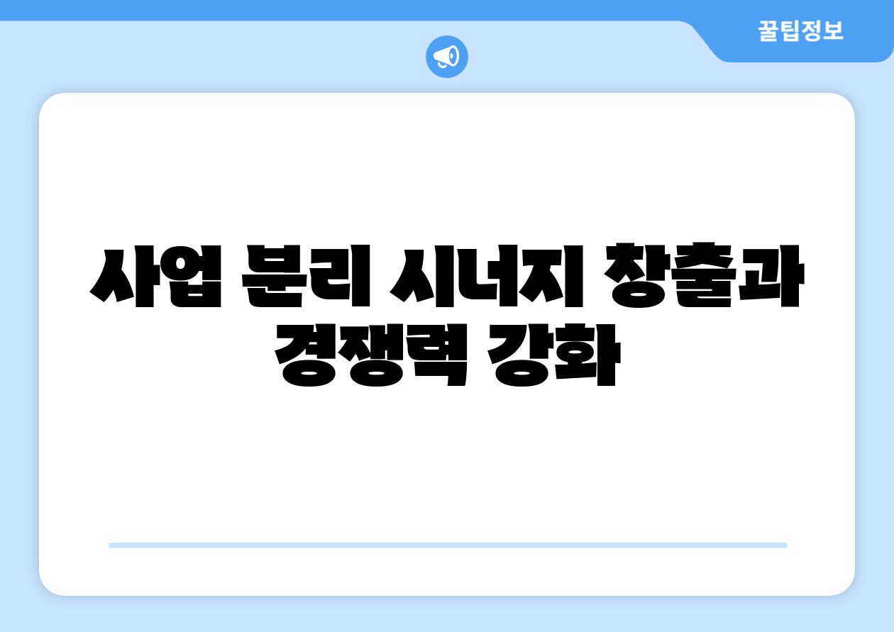 사업 분리 시너지 창출과 경쟁력 강화