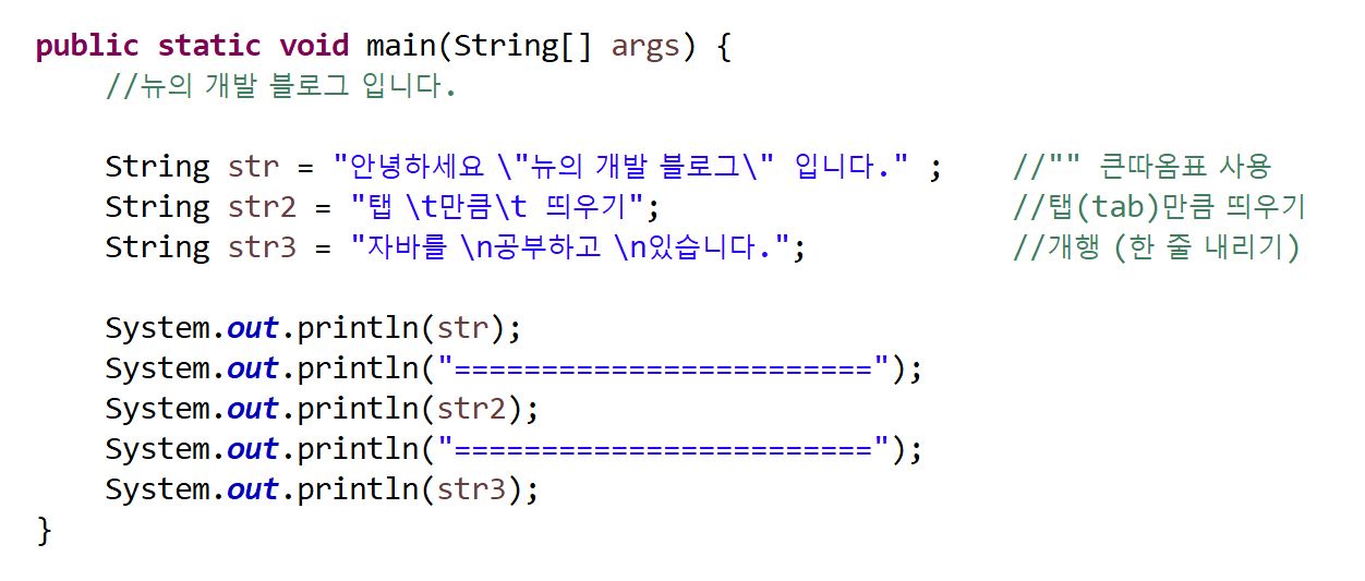  Java 이스케이프 문자(escape) 자바 역슬래시, 개행, 띄어쓰기