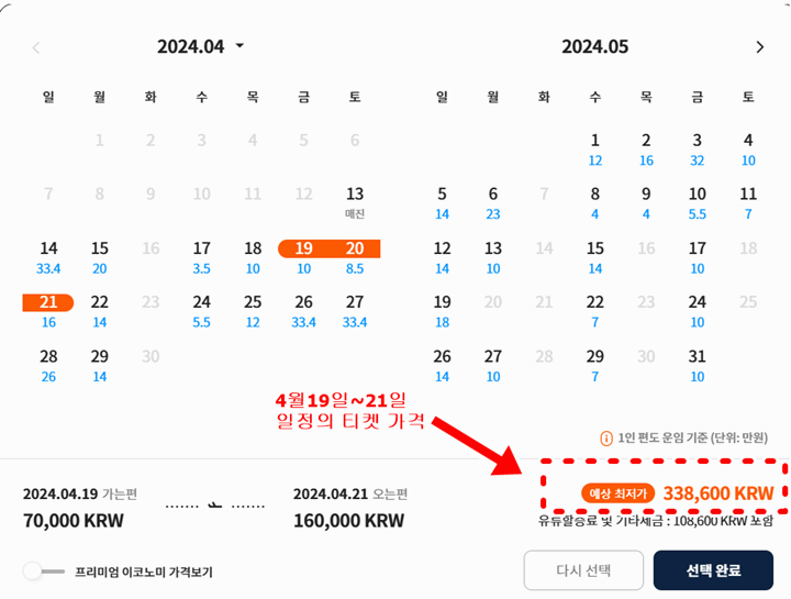 에어 프레미아 항공권 가격