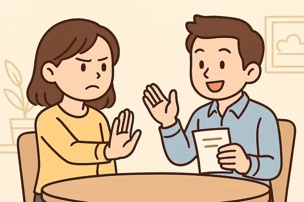 남자의 부탁을 거절하는 여자의 이미지