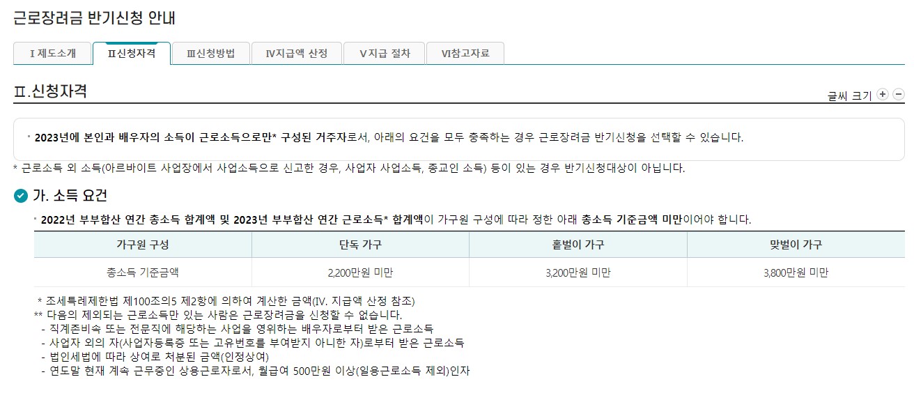 근로장려금 신청자격 필요서류