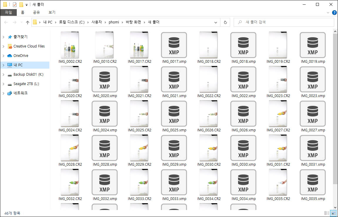 탐색기에 표시된 XMP 파일