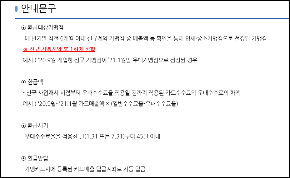 소상공인 카드수수료 환급 안내문구