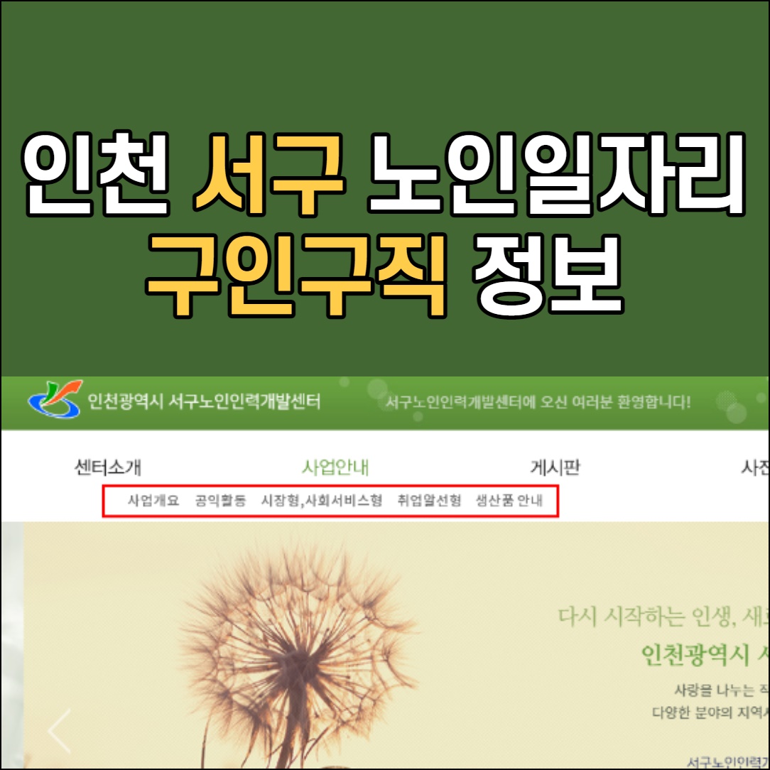 인천 서구 노인일자리 구인구직 정보