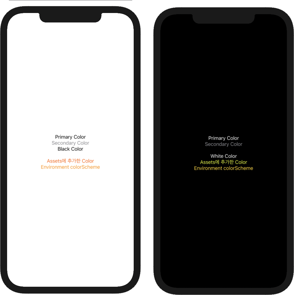 SwiftUI : DarkMode 구현하기 - Environment - Color 비교 SwiftUI : DarkMode 구현하기 - Environment - Color 비교