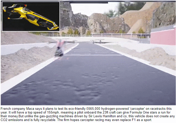  경주용 친환경 수소동력 '카콥터', F1 대체 가능?  VIDEO: Formula One of the future? Hydrogen-powered 'carcopter' that can reach speeds of 155 mph and costs £665,000...