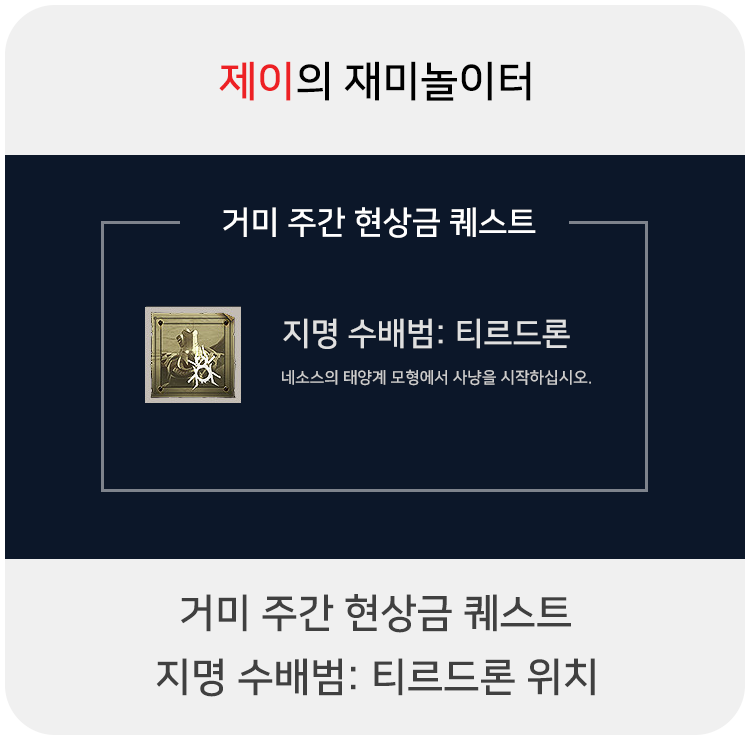  거미 주간 현상금 - 지명 수배범: 티르드론 위치