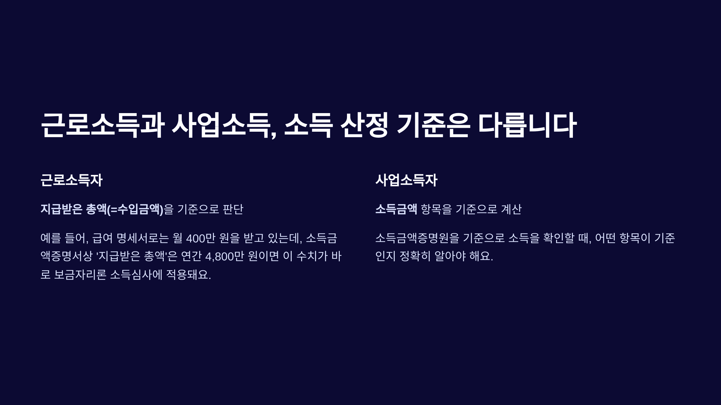 근로소득과 사업소득, 소득 산정 기준은 다릅니다