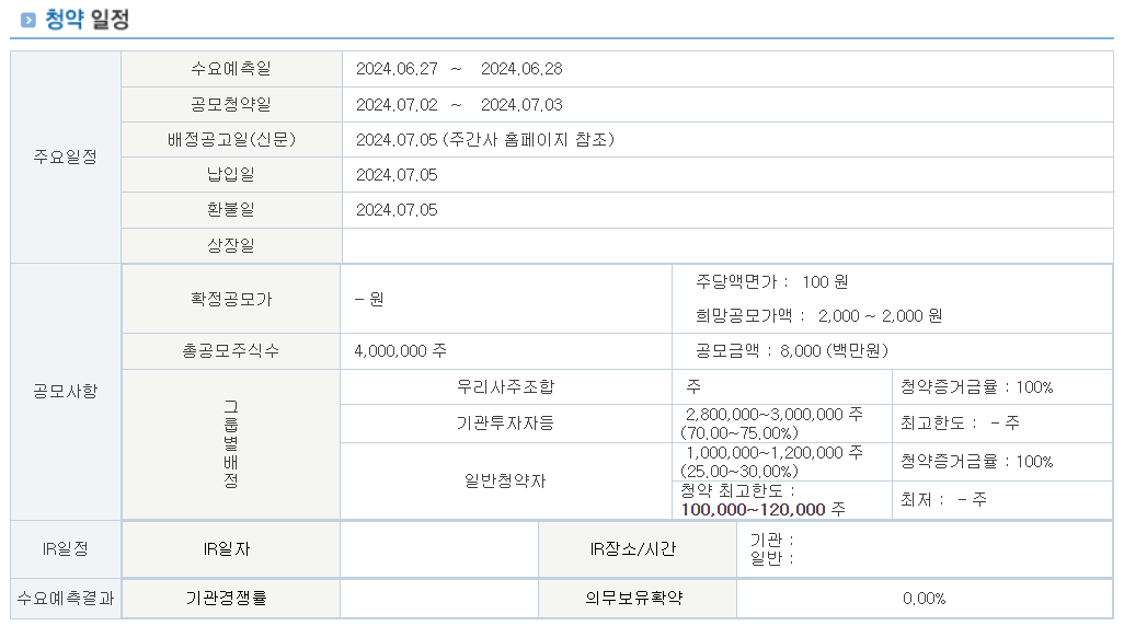 이베스트스팩6호 공모주 청약일정