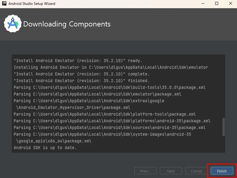 설치가 마무리 되면 Finish를 클릭