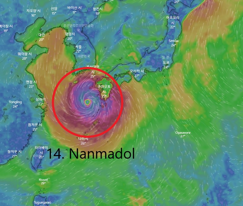 14호태풍난마돌경로