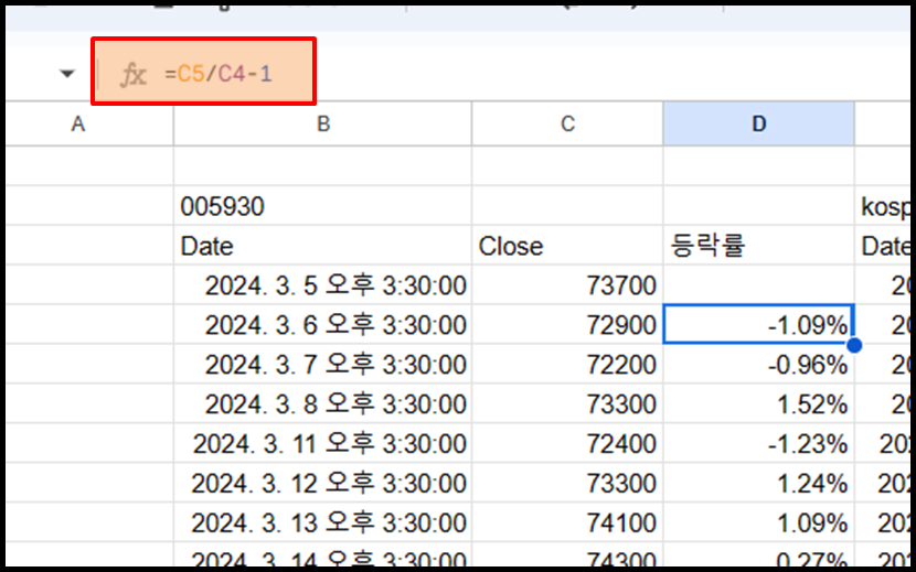 종목 등락률