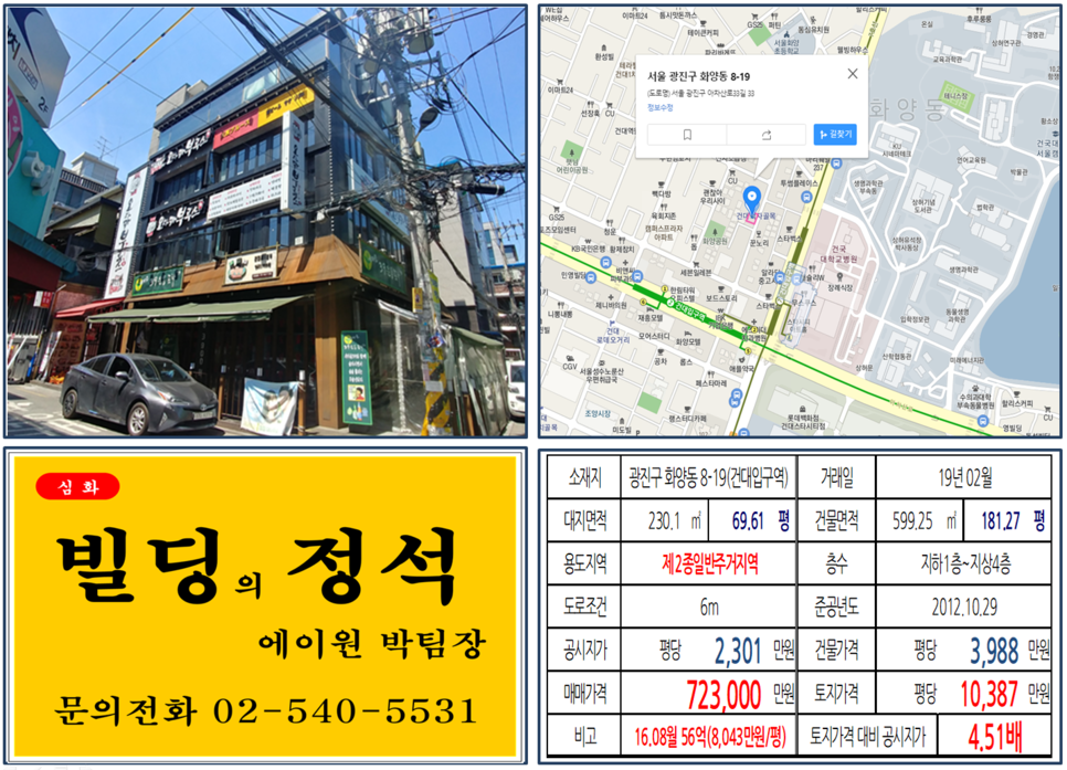 [광진구 건대먹자골목 올근생빌딩 실거래가 조회] 화양동 8-19 (건대입구역) 72.3억 원, 평당 10,387만 원, 건대먹자골목, 건대스타시