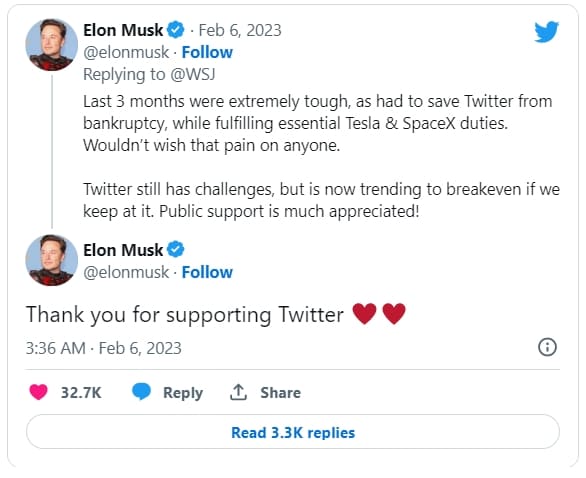 머스크&#44; 쉽지 않았더 트위터 인수...부도 직전에서 구제하다...지구와 소행성의 충돌 위험 경고도 Elon Musk says Twitter is ‘trending to breakeven’ after near bankruptcy