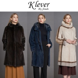 진도 Klever 반후드 유색 밍크 휘메일 롱코트 K3W3EC06