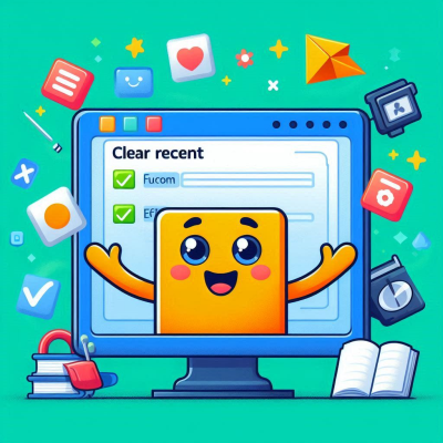 웃고 있는 캐릭터와 함께 최근 항목을 지우는 화면