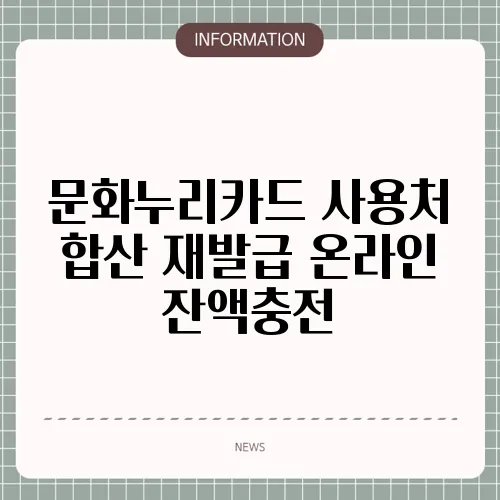 문화누리카드 사용처 합산 재발급 온라인 잔액충전