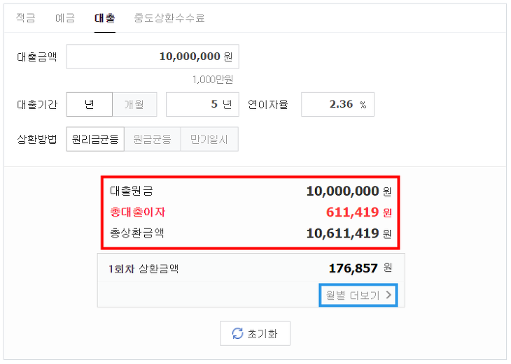 대출이자계산기 사용방법 네이버 5