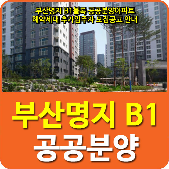  부산명지 B1블록 공공분양아파트 해약세대 추가입주자 모집공고 안내
