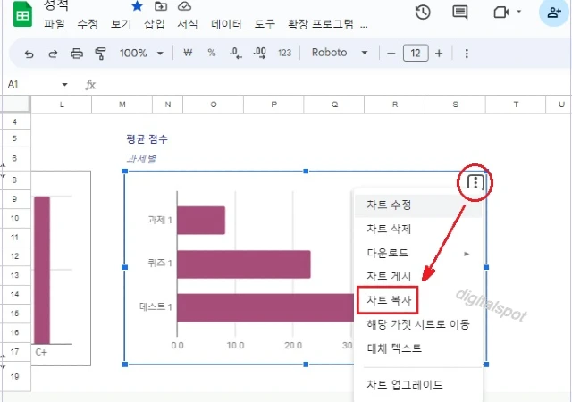 더보기-차트 복사를 클릭합니다.