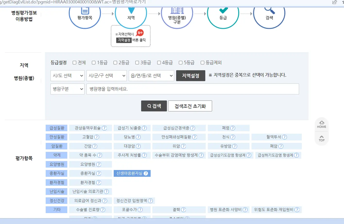 심평원 병원평가 정보 상세검색