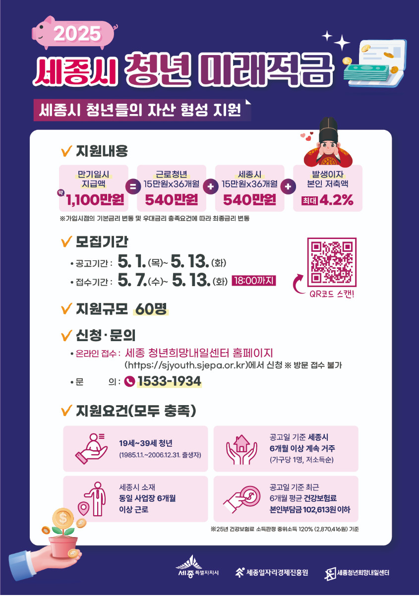 2025 세종시 청년미래적금 – 3년 만기 최대 1,100만원 적립 관련 사진