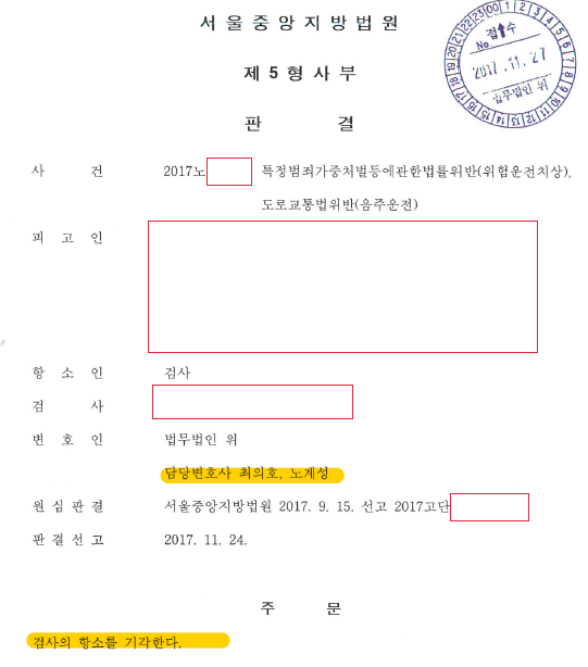 위험운전치상죄혐의기각