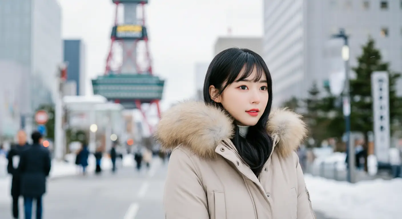 겨울 여행을 하는 여성