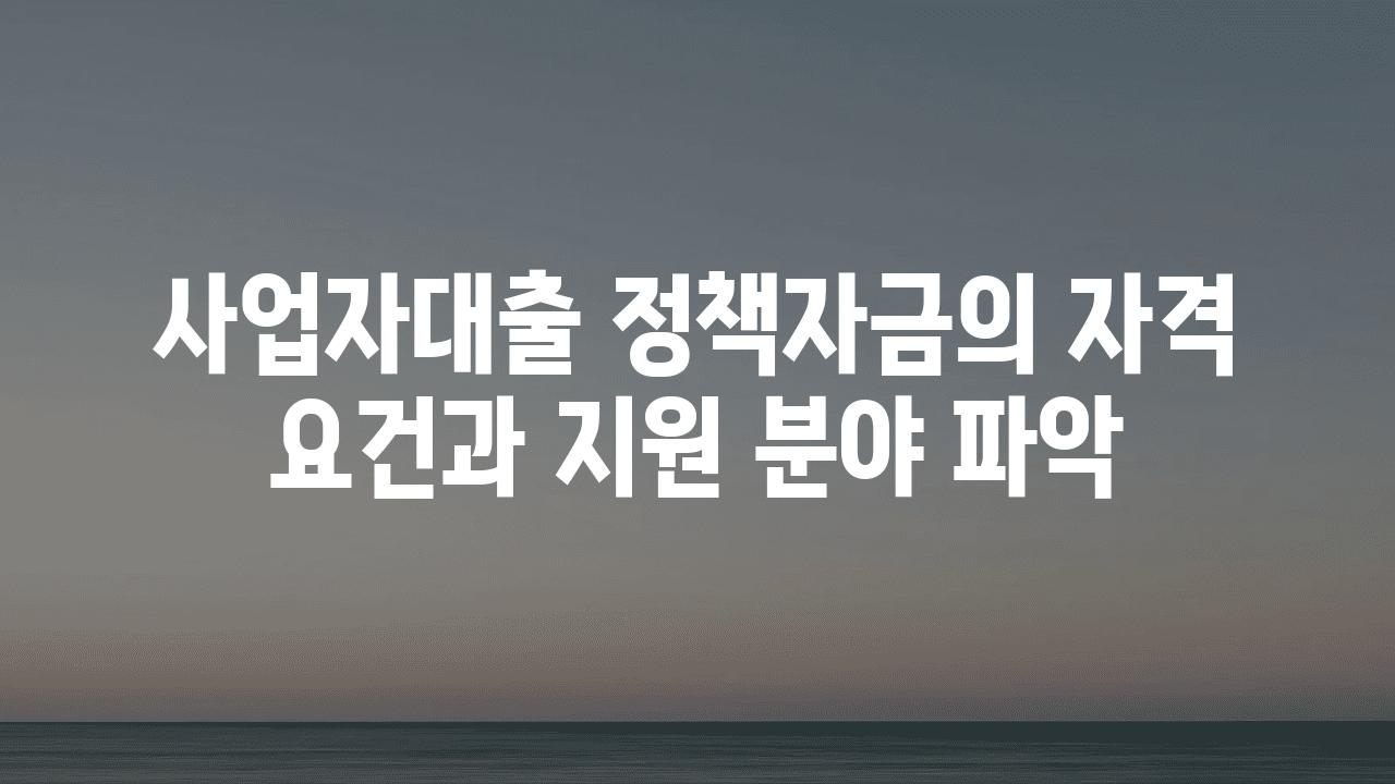 사업자대출 정책자금의 자격 조건과 지원 분야 파악