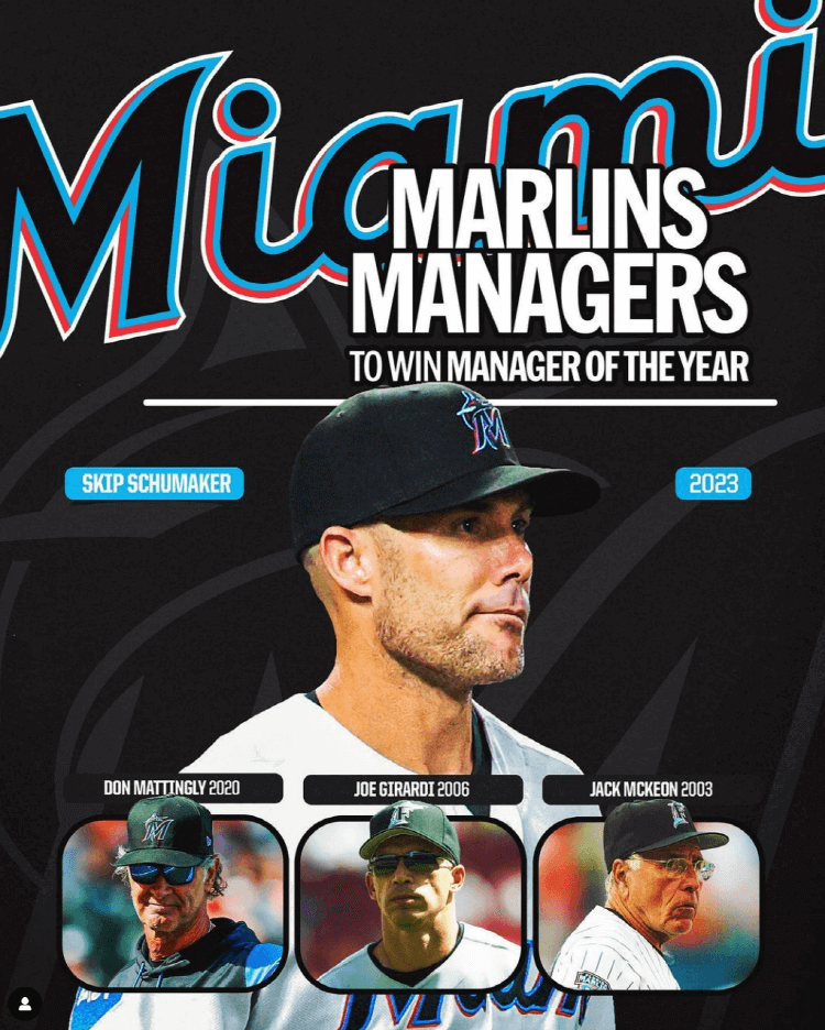 류현진과도 같이 선수생활을 했던 올해의 감독상 수상자, 초보감독 스킵 슈메이커(MIA)