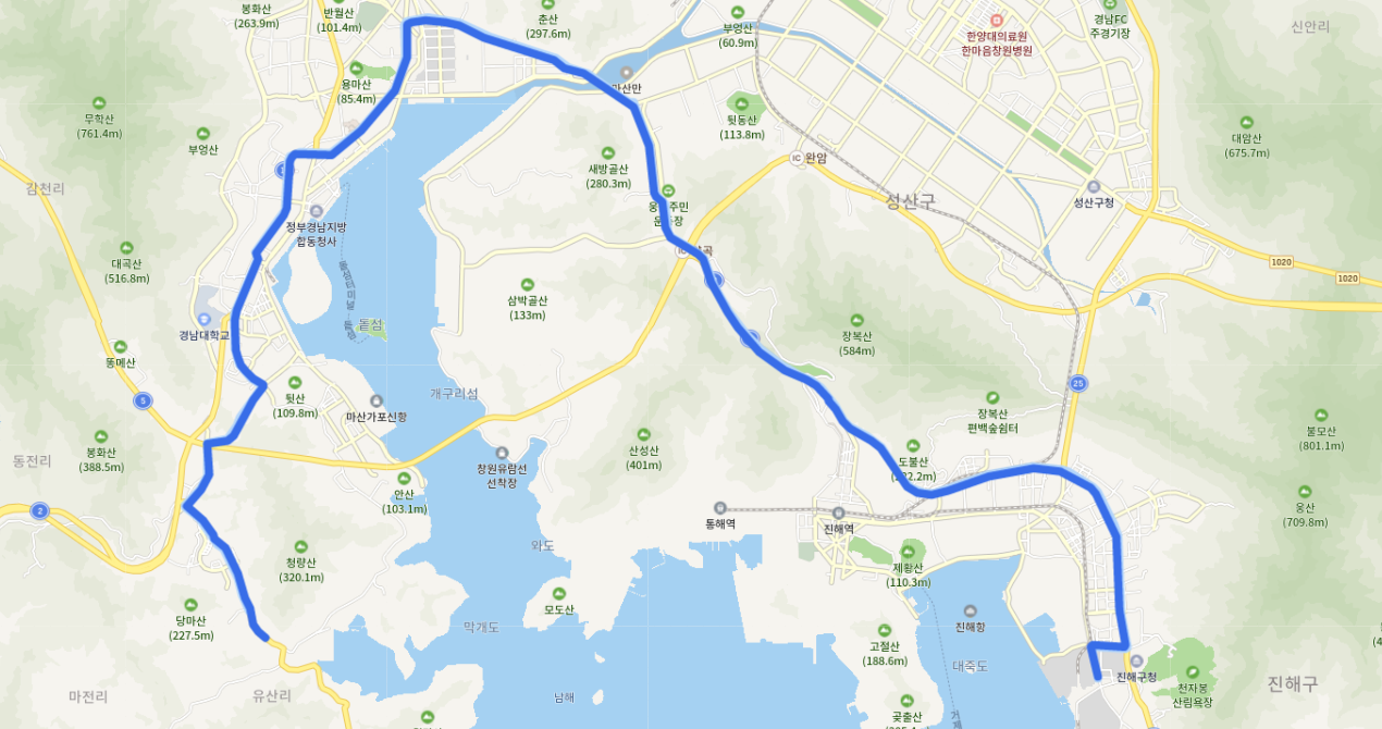  창원 164번버스 노선 정보(덕동, 경남대, 남부터미널, 어시장, 신세계백화점)