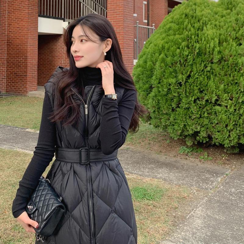 악녀일기 구스 후드 롱 패딩 조끼