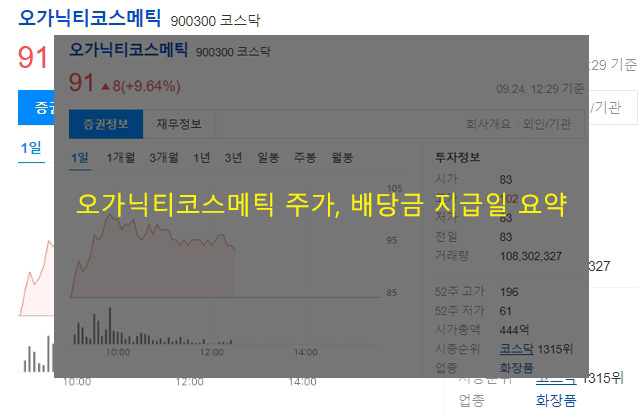 오가닉티코스메틱 주가, 배당금 지급일 요약