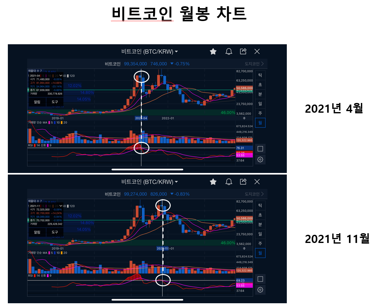 비트코인 월봉 차트 그림이다.