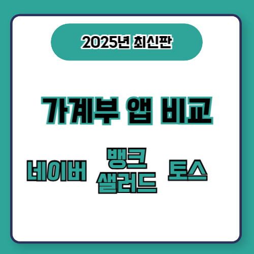 '가계부 앱 비교! 뱅크샐러드,네이버,토스' 텍스트가 적힌 이미지