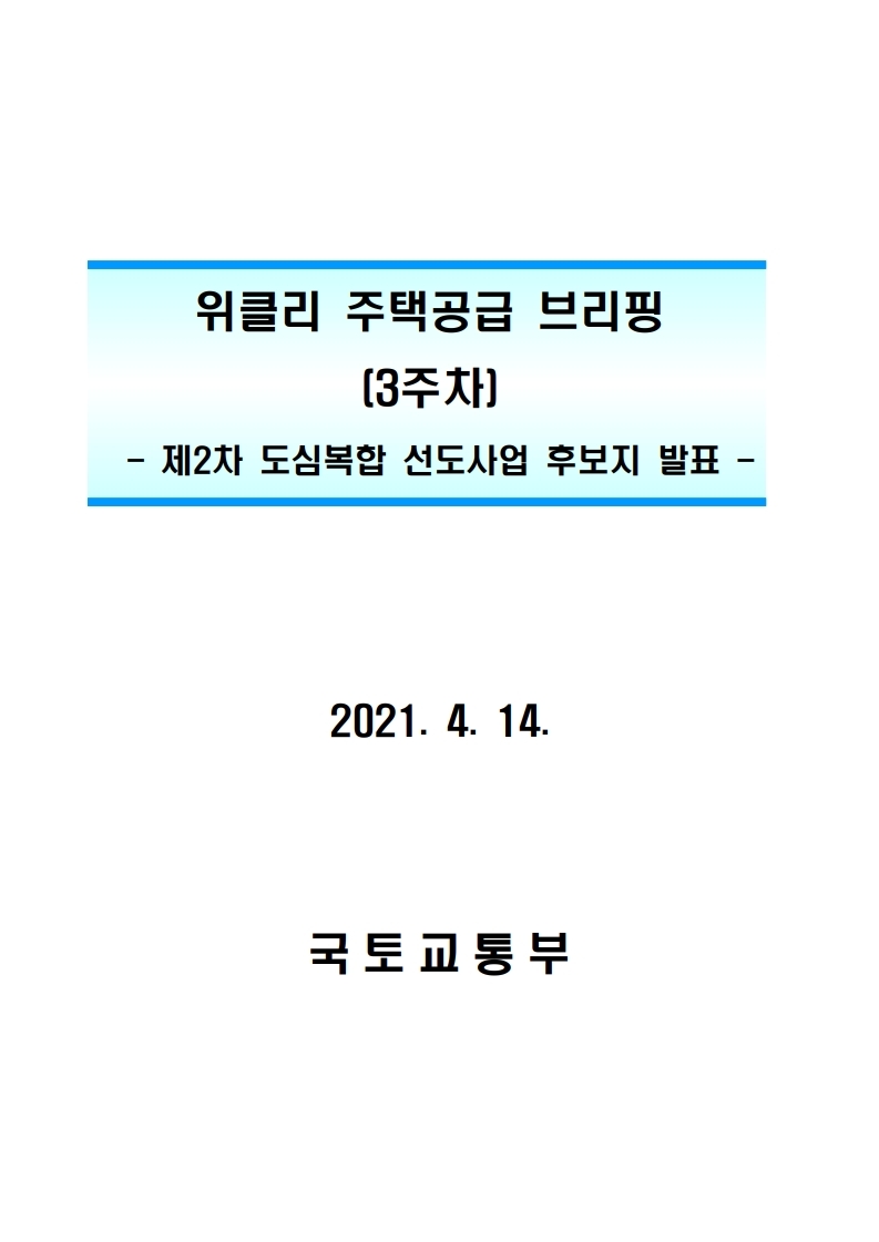  제2차 도심복합 선도사업 후보지 발표 자료