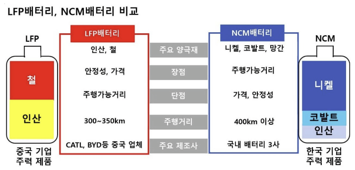 전기차배터리 비교(LFP vs NCM)