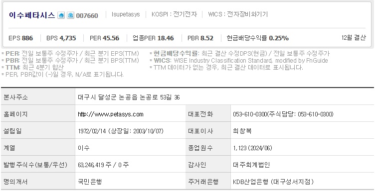 이수페타시스 주가 기업개요 (1031)