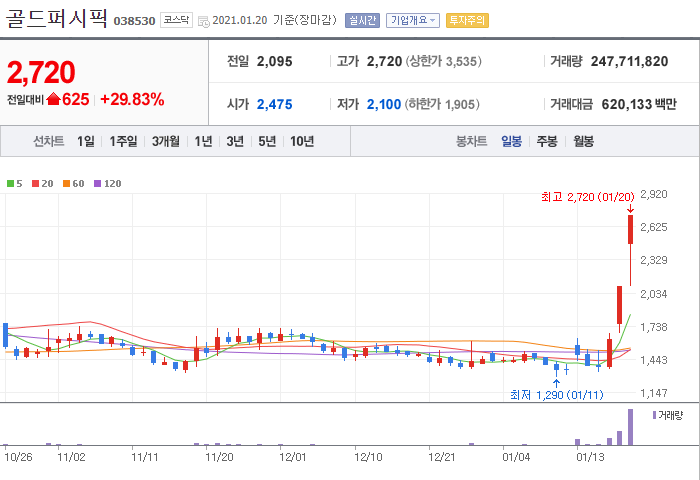 골드퍼시픽 주가 급등 이유