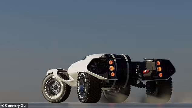 울퉁불퉁한 지형 적응 위해 차체와 바퀴가 자동 비틀어지는 오프로드카 Is this the future of off-roading? Bizarre electric concept car &#39;The Huntress&#39; has wheels