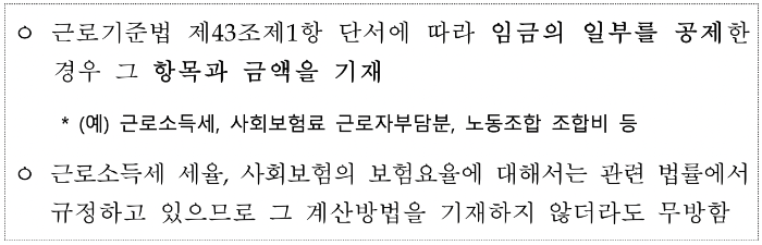 임금명세서 교부 의무화 기재사항