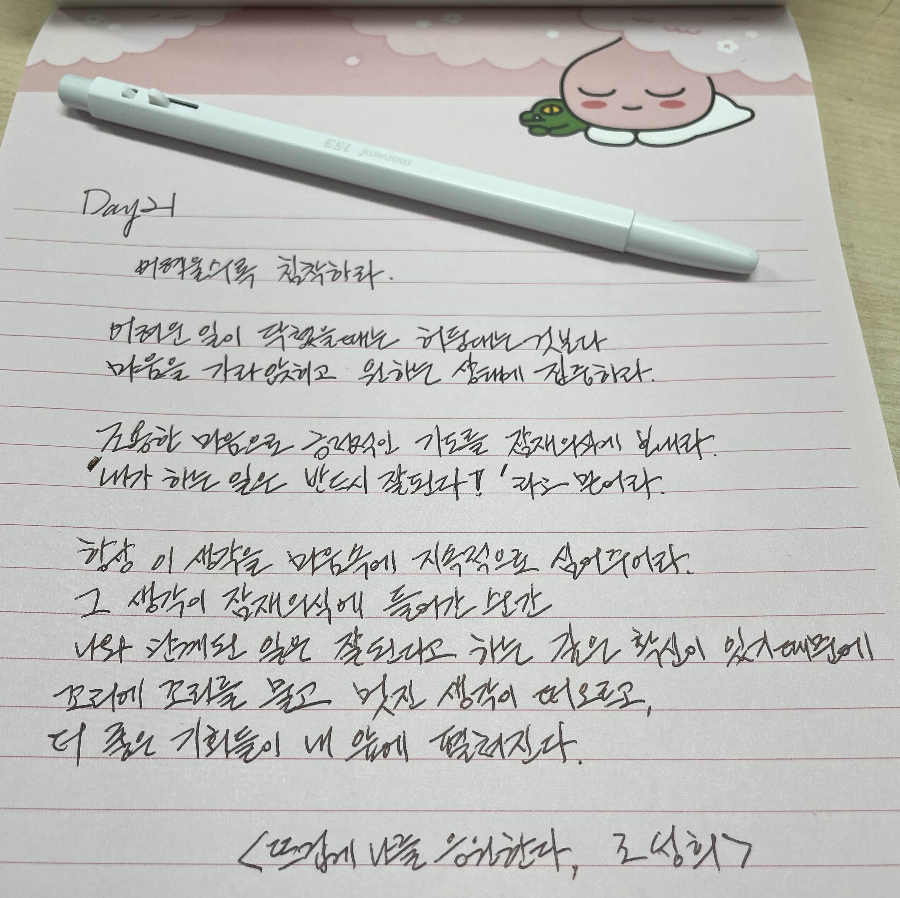  Day21 오늘의 필사 뜨겁게 나를 응원한다. 조성희 어려울수록 침착하라