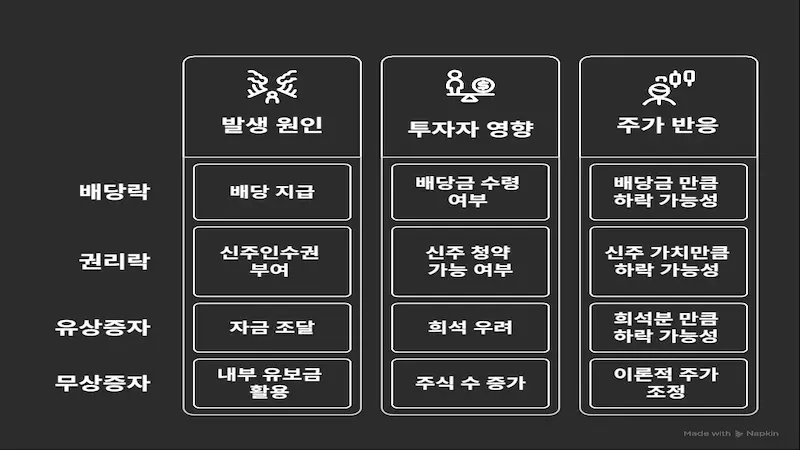 배당락, 권리락, 유상증자, 무상증자 차이점 한눈에 보기