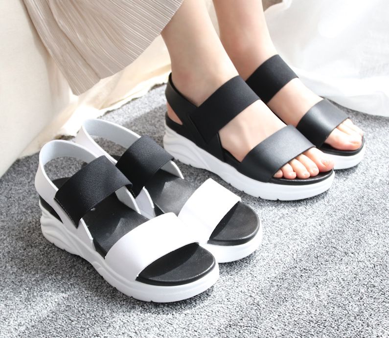  컬러콤비 발등 엘라스틱 밴딩 5cm 웨지샌들