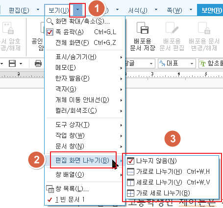  문서 나누어 보기(편집 화면 나누기)