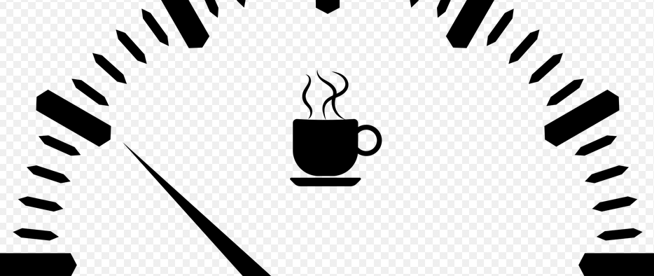 삽화로 커피잔과 커피 자동차 연료 게이지로 표시했다