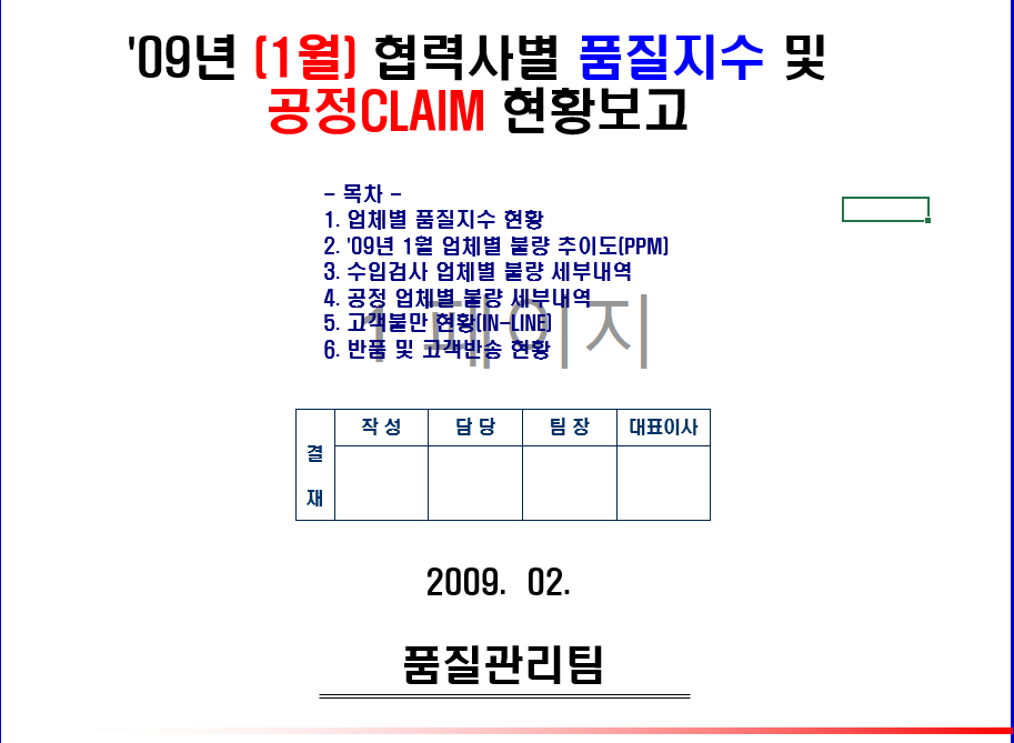  협력사별 품질지수 및 공정CLAIM 현황보고